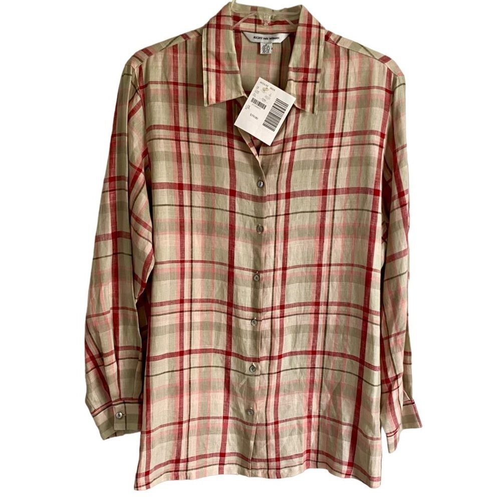 August Max Women's Linen Long Sleeve Button Up Shirt Size 1X NEW NWT